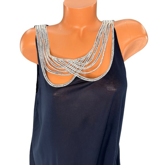 Anthropologie LeifNotes Blouse Womens Navy Decorative Collar Sleeveless Size M - Picture 8 of 9
